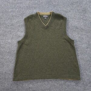 Woolrich Sweater Vest Mens XL Green Loden Heather V Neck Wool Blend Grandpa